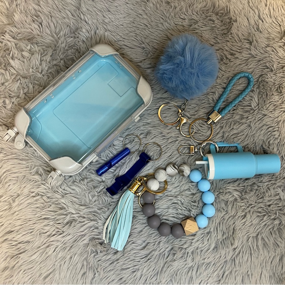 6pcs Blue and Gray Accessory Set with mini suitcase